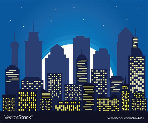 Night silhouette of the city and full moon with Vector Image