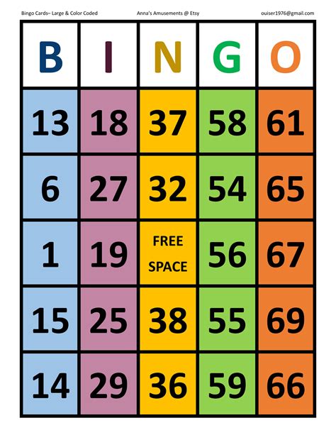 Large Print, Color-coded Bingo Cards - Etsy