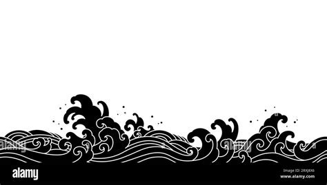 japan ocean sea wave oriental style silhouette seamless pattern vector illustration Stock Vector ...