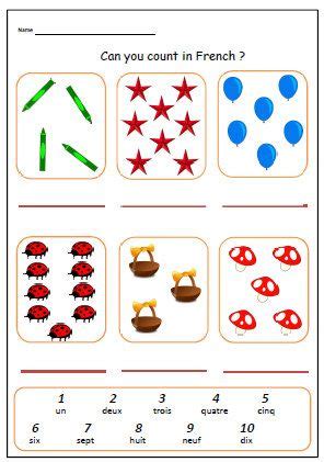 FRENCH LEARNING Worksheet for Counting Numbers / Maths Print Activity Sheet / Number Sheet ...