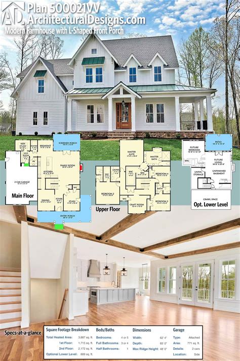 Plan 500021VV: Modern Farmhouse with L-Shaped Front Porch - 3887 Sq Ft ...