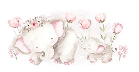 Premium Vector | Watercolor mother and baby elephant