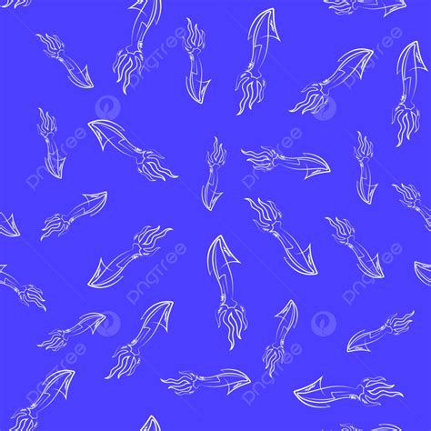 Seamless Pattern Of European Squid Silhouette On Blue Background ...