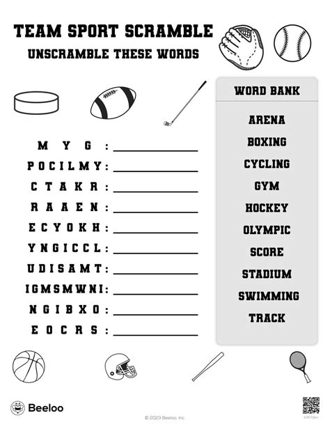 Sports-themed Word Scrambles • Beeloo Printable Crafts and Activities for Kids