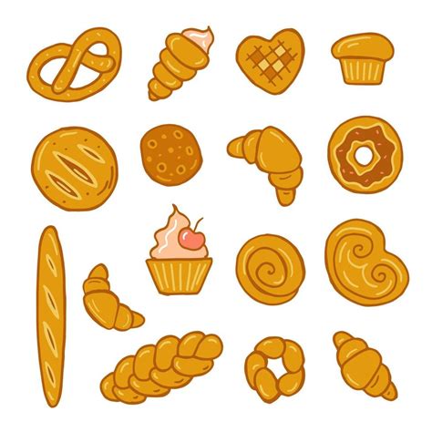 Set of pastries, bakery products hand drawing isolated on white ...