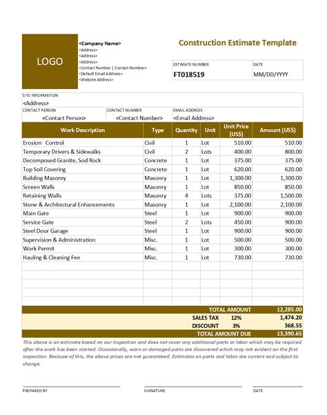 Download Construction Estimate Template | Estimate template, Construction quotes, Quote template