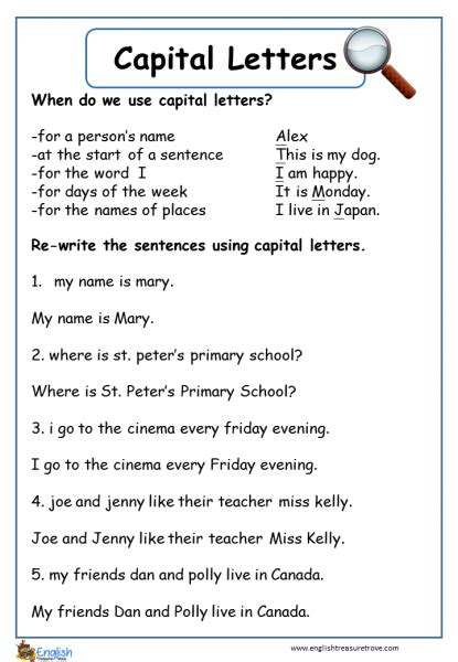 Capital Letters English Grammar Worksheet – English Treasure Trove