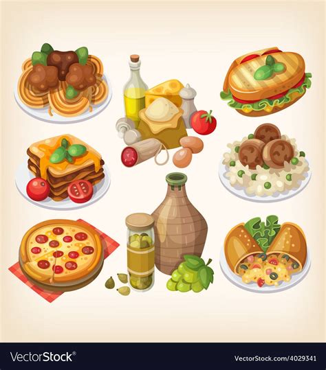 Set of italian food Royalty Free Vector Image - VectorStock | Food ...