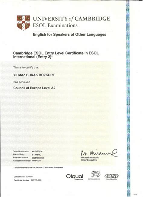 Cambridge Certificate