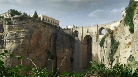 4k Ronda, Spain. Panoramic View Of The Old City Of Ronda, The Famous White Village. The New ...