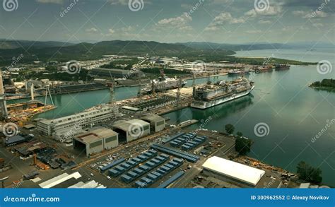 Aerial Shot of Two New Cruise Ships Under Construction in the Big ...