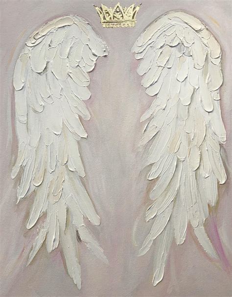 Angel Wings Painting , shabby Chic, gold crown, nursery decor, hand ...