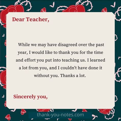 A Quick Thank You Note To A Teacher That You Don't Like