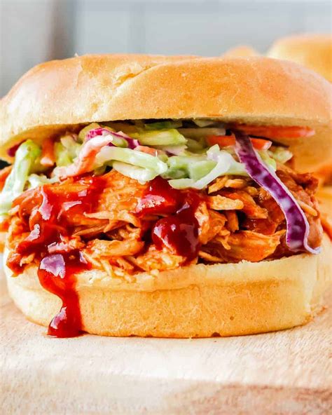 Easy Crockpot BBQ Chicken Sandwiches • Love From The Oven