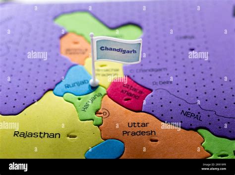 Selective focus on Chandigarh - the capital city of Punjab and Haryana on an Indian map Stock ...