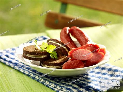 Pumpernickel sandwiches with cabanossi sausage, Stock Photo, Picture ...