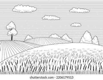 Field Graphic Black White Landscape Sketch Stock Vector (Royalty Free) 2206179513 | Shutterstock