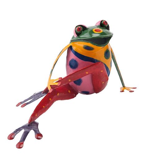 Handcrafted Colorful Metal Yoga Frog Sculptures | Wind and Weather