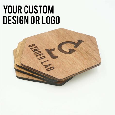 Custom Modern Hexagon Wooden Coasters Company Logo Design Your Design ...