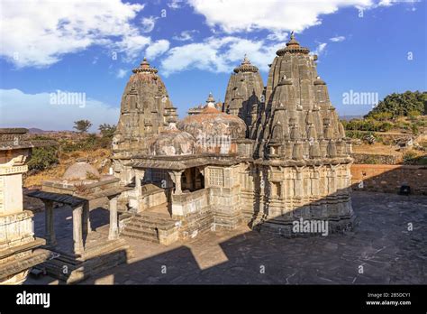 Ancient Hindu temple ruins architecture at Chittorgarh Fort. Chittor ...