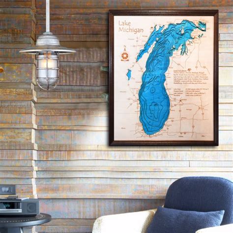 Lake Michigan 3D Wood Map | Framed Nautical Home Décor