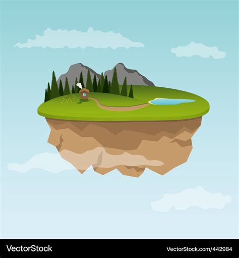 Floating island with small house Royalty Free Vector Image