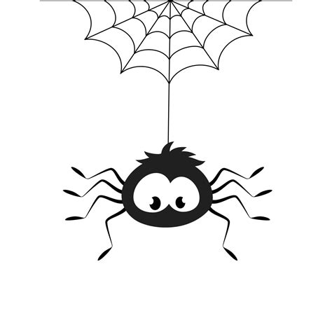 Cartoon character spider hanging on spider web clipart. Black lines. Insect trap. Halloween ...