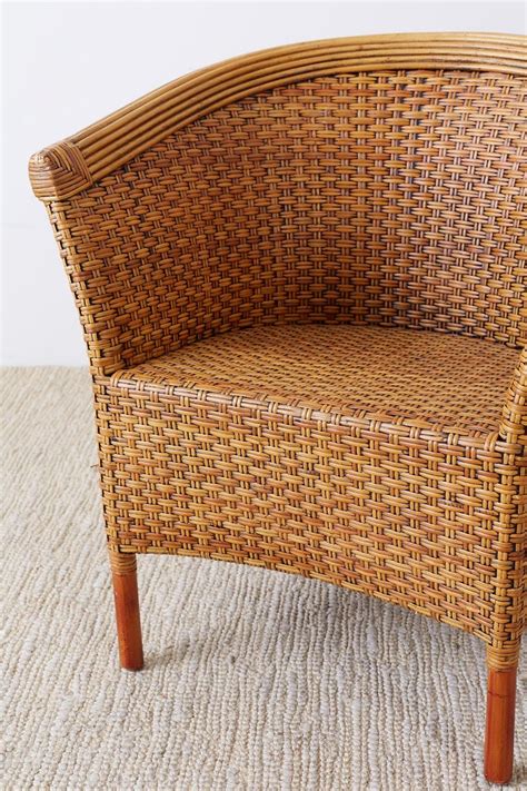 Pair of Palecek Bamboo Rattan Wicker Barrel Chairs at 1stDibs