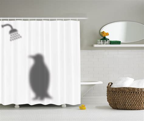 Animals Decor Funny Shower Curtain Penguin Shadow Fun Funny Shower Curtain Fabric with Hooks 69 ...