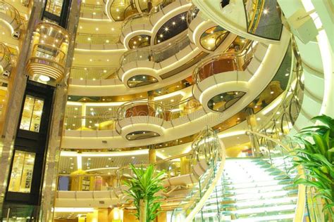 Cruise ship interior. Luxury cruise ship interior with glass staircase ...