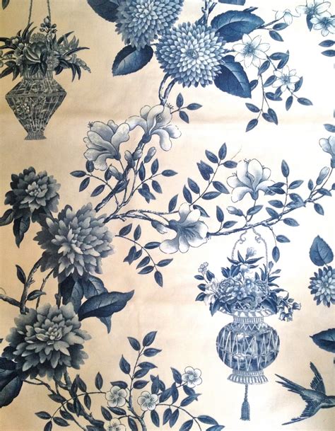 Williamsburg Toile Fabric Blue and White Floral & by ItsSoVintage