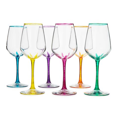 Flower Stemmed Wine Glasses - Set of 6 | hand painted wine glasses ...