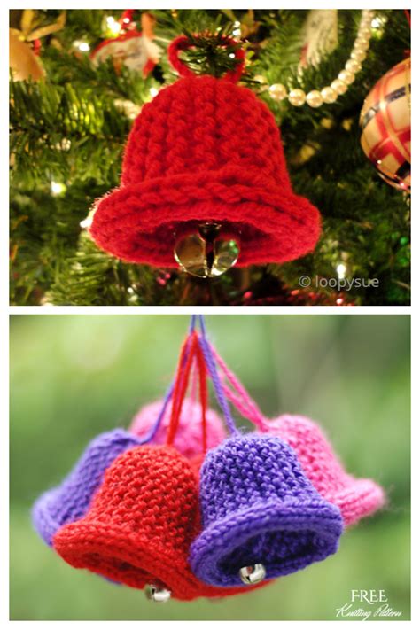 7 Christmas Bell Ornament Free Knitting Patterns & Paid - Knitting Pattern | Christmas knitting ...