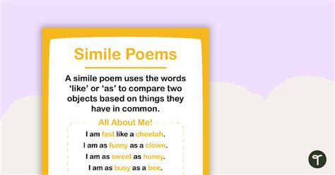 Simile Poems Poster | Teach Starter