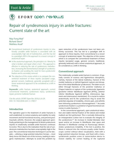 Repair of Syndesmosis Injury in Ankle Fractures Current State of The ...