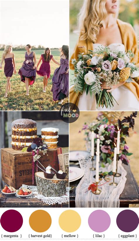 Autumn colours wedding theme { different shades of purple & warm yellow ...