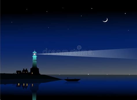 Lighthouse Against Night Starry Sky Stock Vector - Illustration of ...