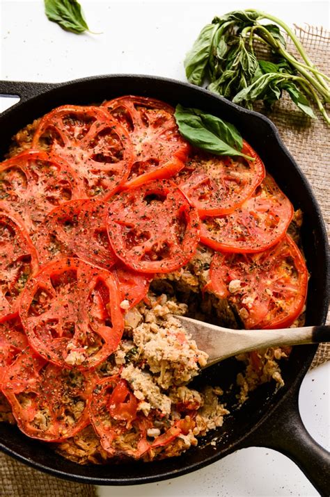 Cheesy Farro Bake with Mushrooms, Tomatoes & Shallots - Blissful Basil