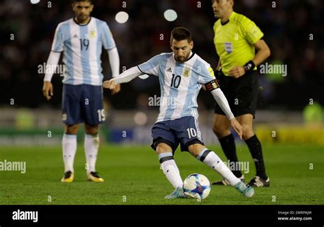 Argentina's Lionel Messi shoots a free kick during a 2018 World Cup ...