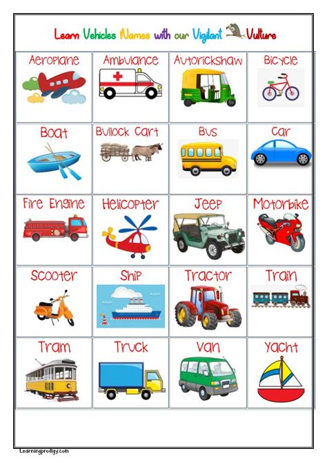 Learning Free Printables Vehicles