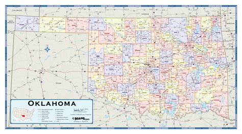 Large wall map of Oklahoma counties towns, 1960's era, American Map Co., population map wall ...