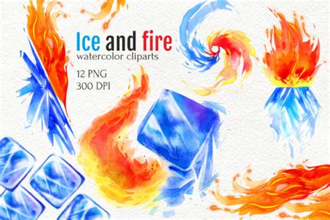 Ice and Fire, Watercolor Clipart PNG Graphic by CherrypearStudio ...