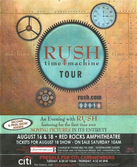 Rush Concert Tour Dates Listing