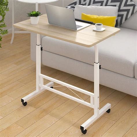 Adjustable Computer Desk Simple Mobile Lifting Laptop Table With Wheels Wood Laptop Table Beside ...