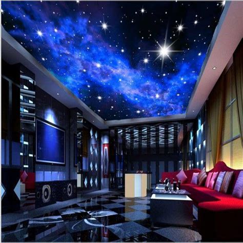 Room Ceiling Decor Night Sky with Star Designs Printed Stretch Design ...