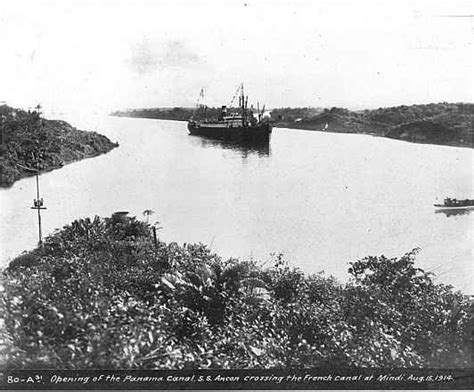 1914 Opening of the Panama Canal, Steamer SS Ancon crossing the French ...