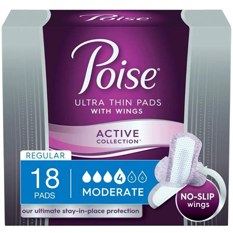 Poise Ultra Thin Incontinence Pads with Wings, Active Collection ...