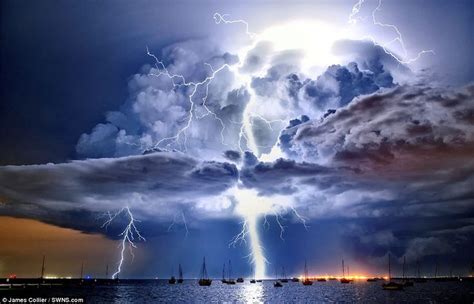 Lightning illuminates a cumulonimbus cloud over Corio Bay, Victoria by ...