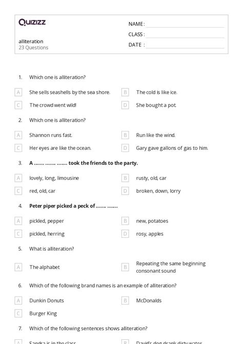 50+ Alliteration worksheets on Quizizz | Free & Printable