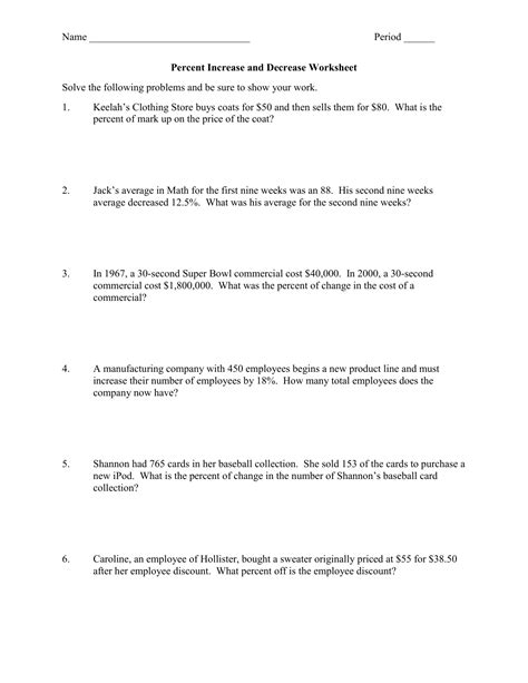 Percentage Increase And Decrease Worksheet - Abhayjere.com